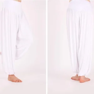 Calça Harém Feminina para Yoga Branca