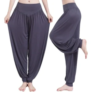 Calça Harém Feminina para Yoga Cinza Escuro