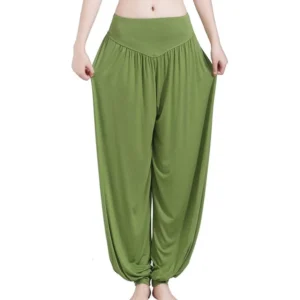 Calça Harém Feminina para Yoga Grama Verde