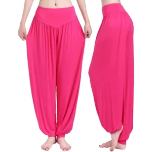 Calça Harém Feminina para Yoga Rosa Vermelha